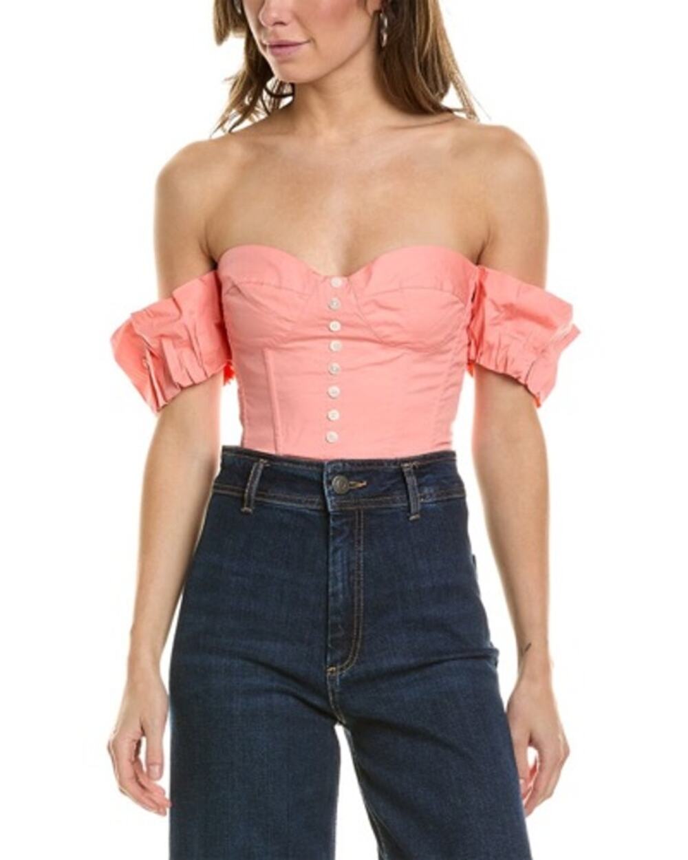 Staud Bouvier Corset Cotton Crop Top Women’s Medium Grapefruit Pink